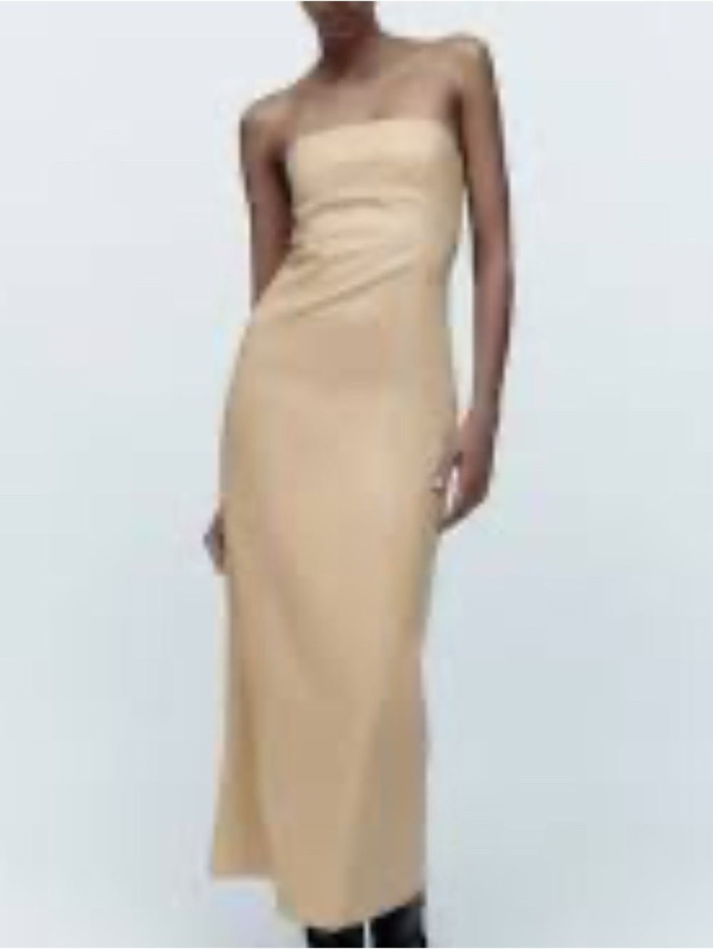 Zara Strapless cream faux leather Midi Dress